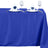 Blue tablecloth with elegant napkin and glassware setup.