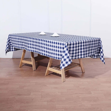 Polyester Rectangle Tablecloth 60"x102" White/Navy Blue Checkered Buffalo Plaid Table Cover