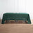 Green tablecloth draped over a wooden table in a minimalistic setting.