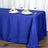 Blue tablecloth draped over a table set for dining with plates and glasses.