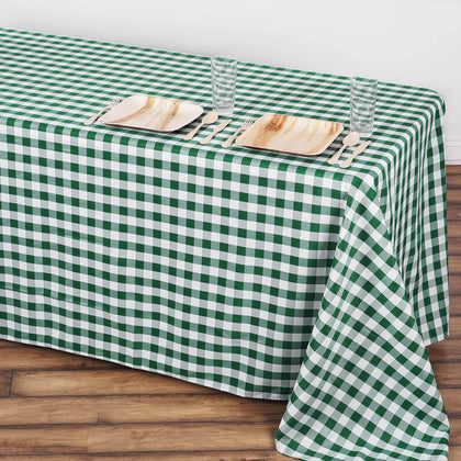Polyester Rectangle Tablecloth 90"x132" White/Green Checkered Buffalo Plaid Table Cover
