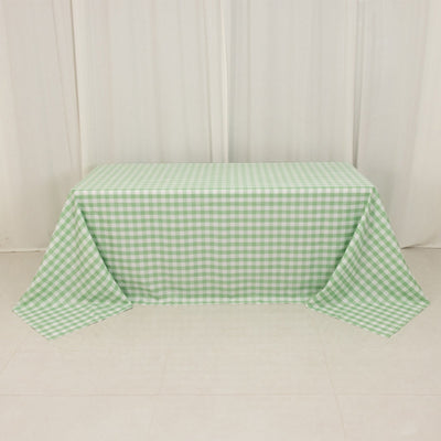 Polyester Rectangle Tablecloth 90"x132" White/Sage Green Checkered Buffalo Plaid Table Cover