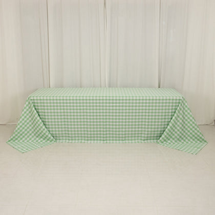 Polyester Rectangle Tablecloth 90"x156" White/Sage Green with Checkered Buffalo Plaid Design - Seamless Table Cover