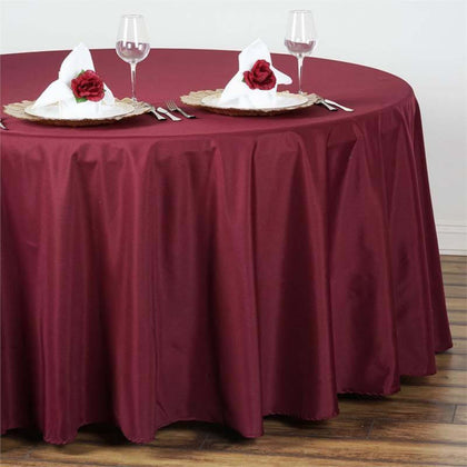 Polyester Round Tablecloth 108" Burgundy - Durable and Stain-Resistant for Easy Maintenance