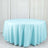 Round light blue tablecloth draped over a circular table