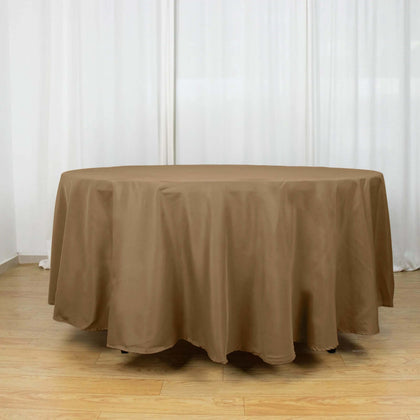 Polyester Round Tablecloth 108" Taupe - Durable and Stain-Resistant for Easy Maintenance
