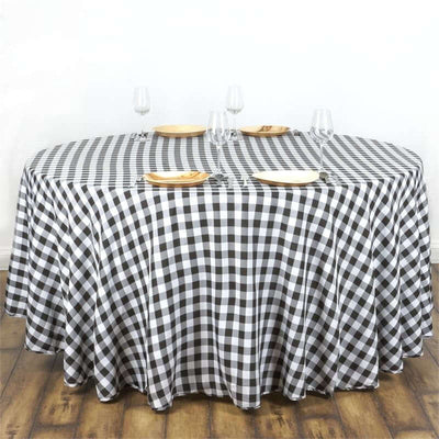 Polyester Round Tablecloth 108" White/Black Checkered Buffalo Plaid Design - Chic Decor for Casual Gatherings
