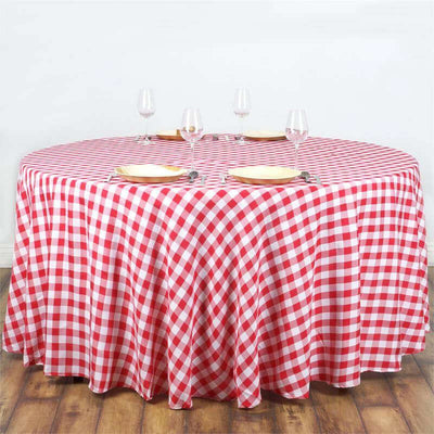 Polyester Round Tablecloth 108" White/Red Checkered Buffalo Plaid Table Cover