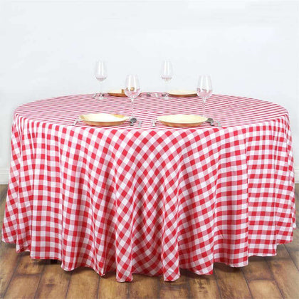 Polyester Round Tablecloth 108" White/Red Checkered Buffalo Plaid Table Cover
