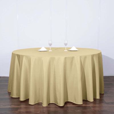 Polyester Round Tablecloth 120" Champagne - Durable & Seamless Table Cover
