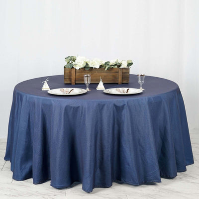 Polyester Round Tablecloth 120" Dark Denim Blue with Faux Denim Design - Seamless Finish for Modern Events