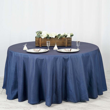 Polyester Round Tablecloth 120" Dark Denim Blue with Faux Denim Design - Seamless Finish for Modern Events