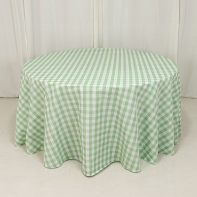 Polyester Round Tablecloth 120" White/Sage Green with Checkered Buffalo Plaid Design - Seamless Rustic Table Cover