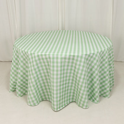 Polyester Round Tablecloth 120" White/Sage Green with Checkered Buffalo Plaid Design - Seamless Rustic Table Cover
