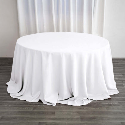 Polyester Round Tablecloth 132" White with Seamless Finish - Sophisticated Decor for Upscale Occasions