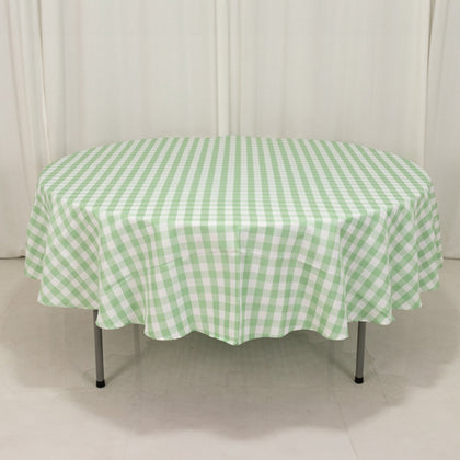 Polyester Round Tablecloth 90" White/Sage Green Checkered Buffalo Plaid Table Cover