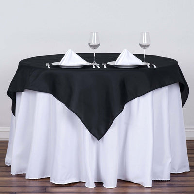 Polyester Square Table Overlay 54"x54" Black - Wrinkle-Resistant Table Topper for Classy Weddings & Events
