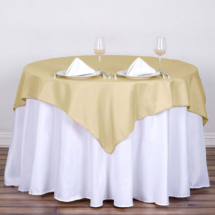 Polyester Square Table Overlay 54"x54" Champagne - Wrinkle-Resistant Table Topper