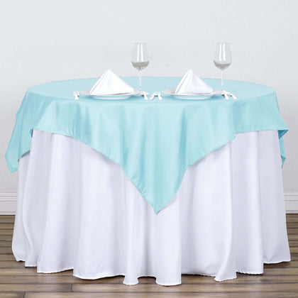 Polyester Square Table Overlay 54"x54" Light Blue - Wrinkle-Resistant Table Topper