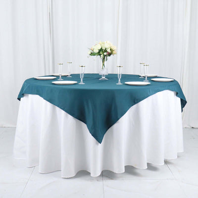 Polyester Square Table Overlay 54"x54" Peacock Teal - Wrinkle-Resistant Table Topper