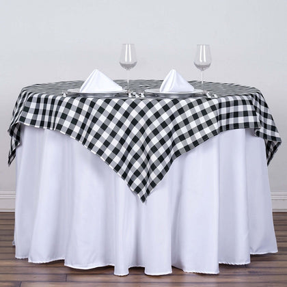 Polyester Square Table Overlay 54"x54" White/Black Checkered Buffalo Plaid Tablecloth Topper