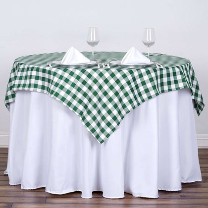 Polyester Square Table Overlay 54"x54" White/Green Checkered Buffalo Plaid Tablecloth Topper