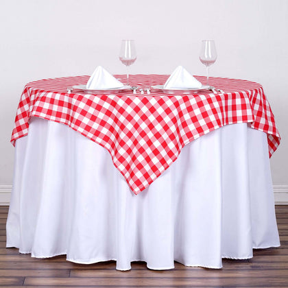 Polyester Square Table Overlay 54"x54" White/Red with Checkered Buffalo Plaid Design - Modern Style for Dining