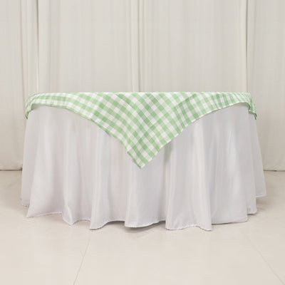 Polyester Square Table Overlay 54"x54" White/Sage Green Checkered Buffalo Plaid Tablecloth Topper
