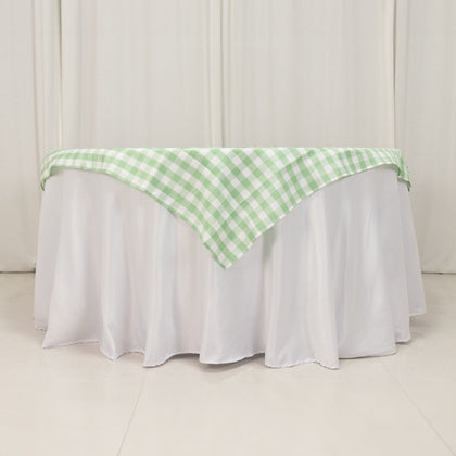 Polyester Square Table Overlay 54"x54" White/Sage Green Checkered Buffalo Plaid Tablecloth Topper