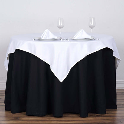 Polyester Square Table Overlay 54"x54" White - Wrinkle-Resistant Table Topper for Classy Weddings & Events