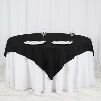 Polyester Square Table Overlay 70"x70" Black - Wrinkle-Resistant Table Topper for Weddings & Events