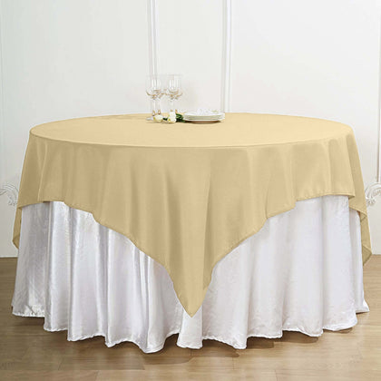 Polyester Square Table Overlay 70"x70" Champagne - Wrinkle-Resistant Table Topper