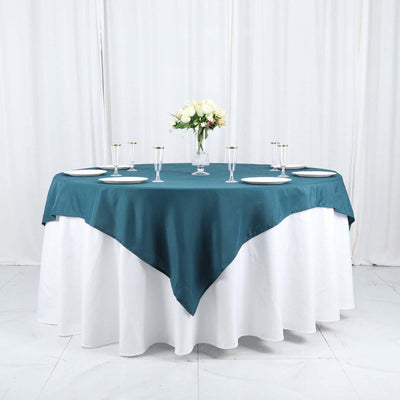 Polyester Square Table Overlay 70"x70" Peacock Teal - Wrinkle-Resistant Table Topper