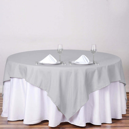 Polyester Square Table Overlay 70"x70" Silver - Wrinkle-Resistant Table Topper