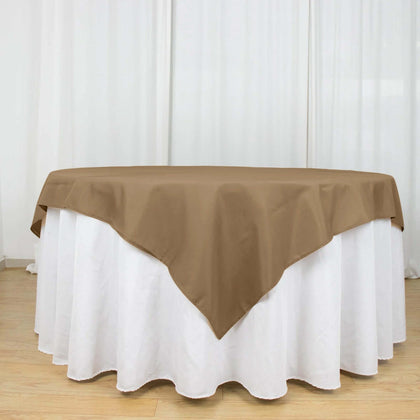 Polyester Square Table Overlay 70"x70" Taupe - Wrinkle-Resistant Table Topper
