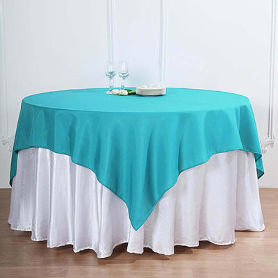 Polyester Square Table Overlay 70"x70" Turquoise - Wrinkle-Resistant Table Topper