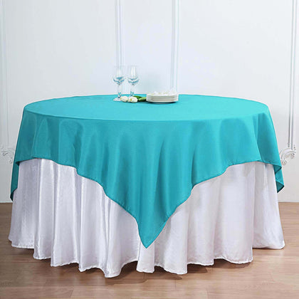 Polyester Square Table Overlay 70"x70" Turquoise - Wrinkle-Resistant Table Topper
