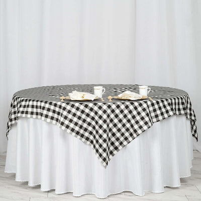Polyester Square Table Overlay 70"x70" White/Black Checkered Buffalo Plaid Tablecloth Topper