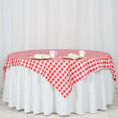 Polyester Square Table Overlay 70"x70" White/Red Checkered Buffalo Plaid Design - Classic Style for Everyday Use