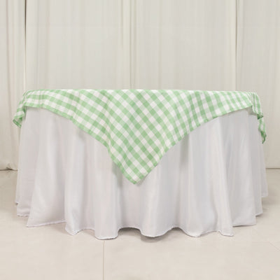 Polyester Square Table Overlay 70"x70" White/Sage Green Checkered Buffalo Plaid Tablecloth Topper
