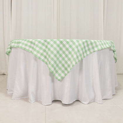 Polyester Square Table Overlay 70"x70" White/Sage Green Checkered Buffalo Plaid Tablecloth Topper