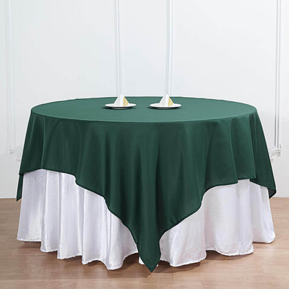 Polyester Square Table Overlay 90"x90" Hunter Emerald Green - Wrinkle-Resistant & Durable Table Topper