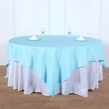 Polyester Square Table Overlay 90"x90" Light Blue - Wrinkle-Resistant & Durable Table Topper