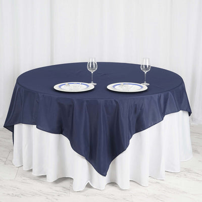 Polyester Square Table Overlay 90"x90" Navy Blue - Wrinkle-Resistant & Durable Table Topper