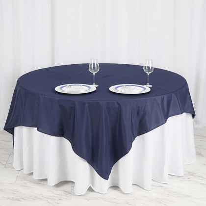 Polyester Square Table Overlay 90"x90" Navy Blue - Wrinkle-Resistant & Durable Table Topper