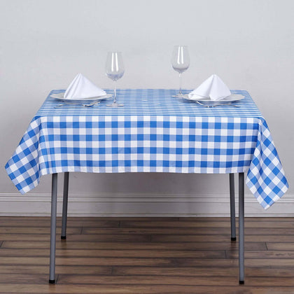 Polyester Square Tablecloth 54"x54" White/Blue Checkered Buffalo Plaid Table Cover