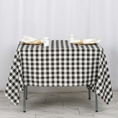 Polyester Square Tablecloth 70"x70" White/Black Checkered Buffalo Plaid Table Cover