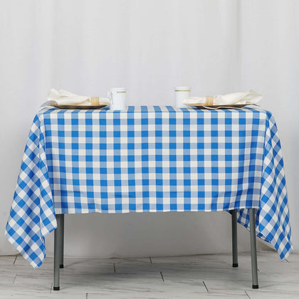 Polyester Square Tablecloth 70"x70" White/Blue Checkered Buffalo Plaid Table Cover