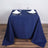 Navy blue tablecloth draped over a table set with plates and glasses.