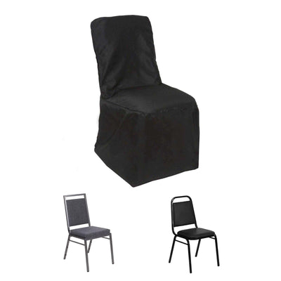 Polyester Square Top Banquet Chair Cover Black - Reusable Slip-On Slipcover